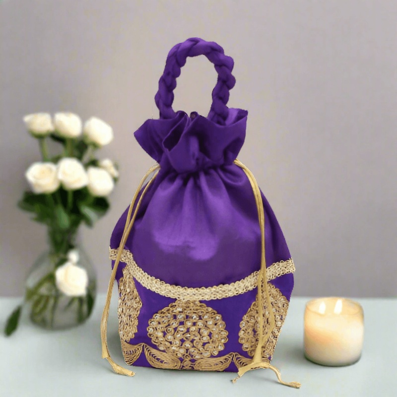 20x24 CM Design Potli Bag  | Purple Colour | Pack Of 10