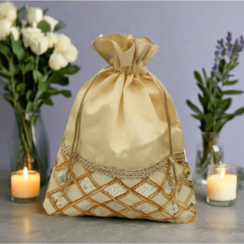 20x25 CM Design Potli Bag  | Gold | Pack Of 10