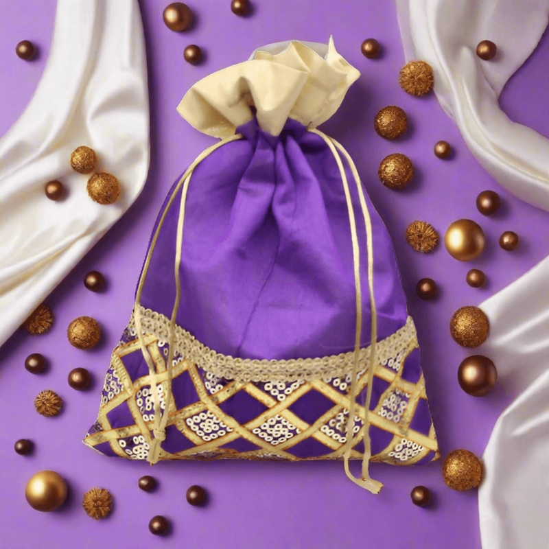 20x25 CM Design Potli Bag  | Purple | Pack Of 10