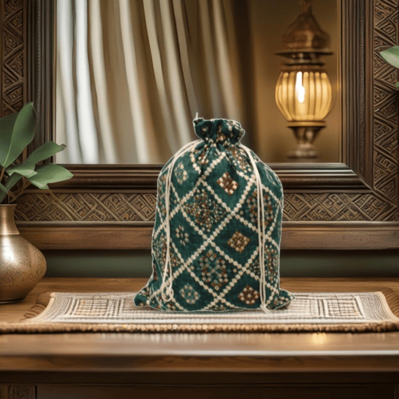 22x31 CM Bandhini Potli Bag Return Gifts For Ladies | Green Colour | Pack Of 10