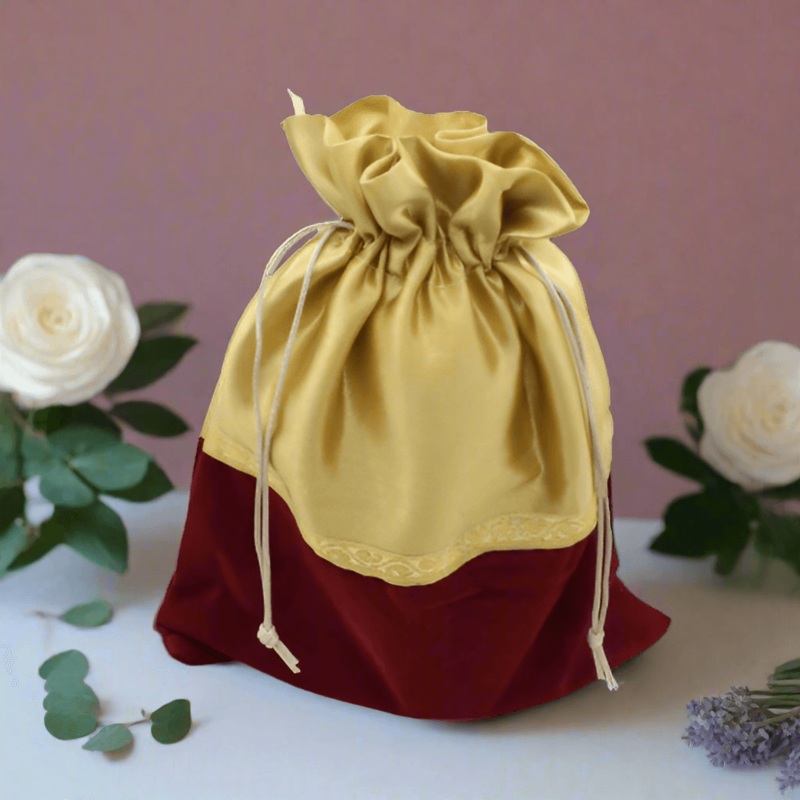 22x31 CM | Design Potli Bag  | Gold & Coffee Colour | Pack Of 10