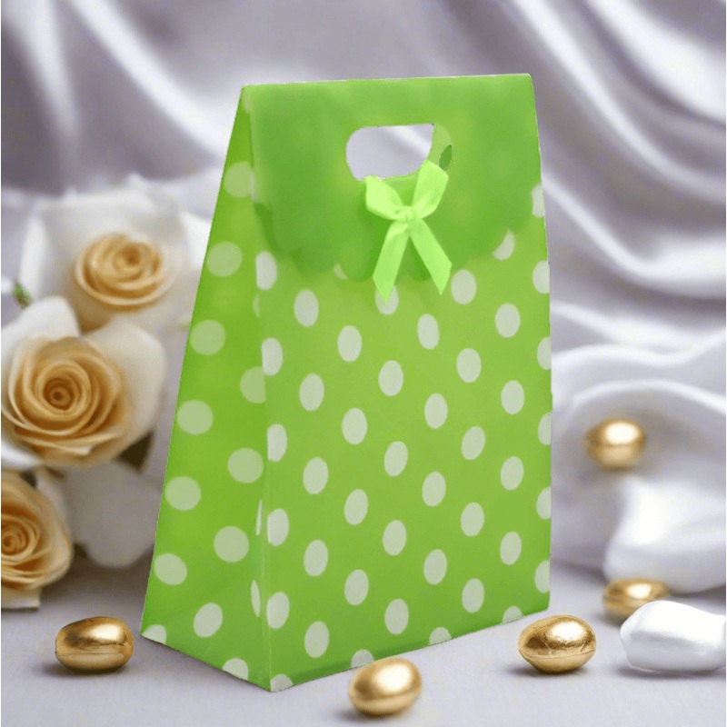 6x8 Inch Pvc Bag Polka Dot With Bow | Medium | Green Colour | Pack of 10