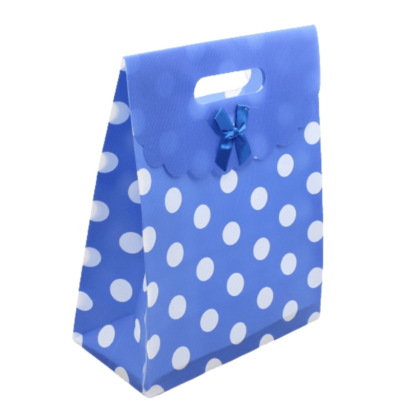 8x12 Inch Pvc Bag Polka Dot With Bow | Large | Blue Colour | Pack of 10