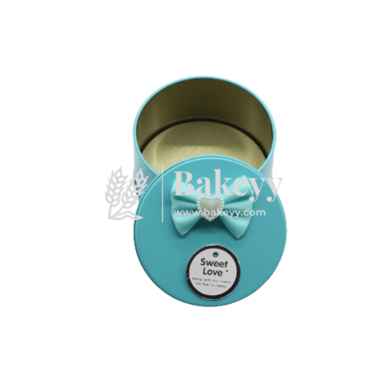Blue Round Empty Decorative Tin Box | Gift Box | Chocolate Box | Sweet Box | Jewellery Box | Luxury Box| 1 Pc