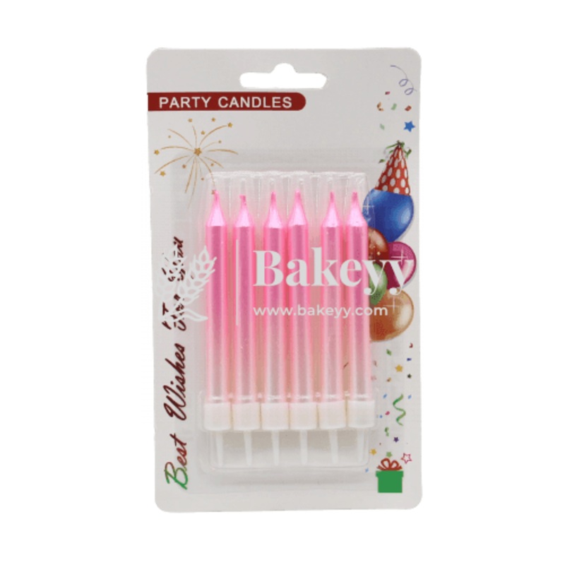 Dual Tone Metallic Candles Pink & White | 6 pcs | For Birthday, Baby Shower, Wedding Party & Cake Decoration