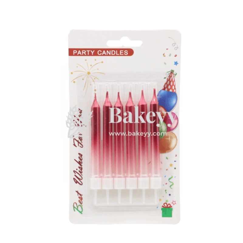 Dual Tone Metallic Candles Red & White | 6 pcs | For Birthday, Baby Shower, Wedding Party & Cake Decoration