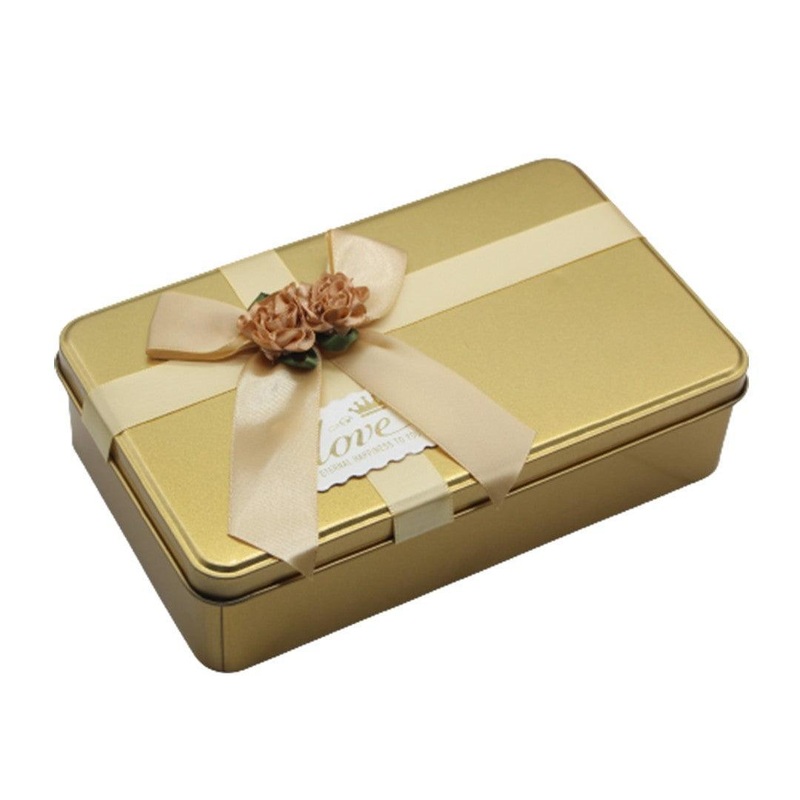 Gold Rectangle Empty Decorative Tin Box | Gift Box | Chocolate Box | Sweet Box | Jewellery Box | Luxury Box | Pack of 4