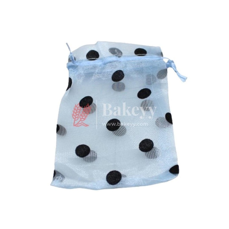 10x14 CM | Polka Dots Organza Potli Bags | Pack of 100 | Sky Blue Color | Candy Bag