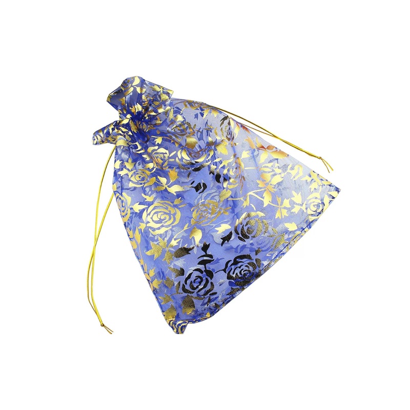 10x14 CM | Printed Organza Potli Bags | Pack of 70 | Royal Blue Colour | Candy Bag