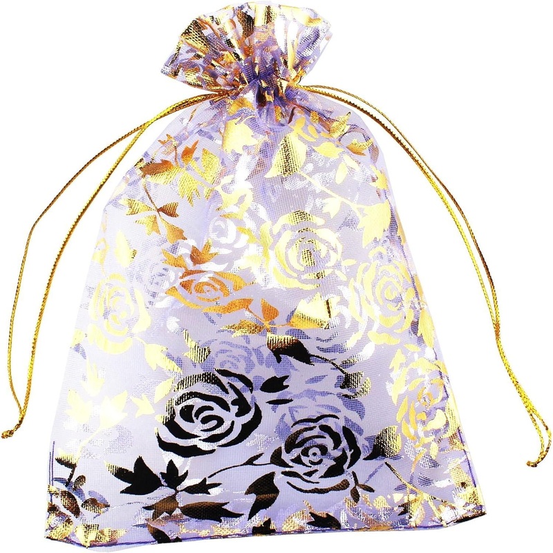10x14cm | Printed Organza Potli Bags | Pack of 70 | Purple Colour | Candy Bag |