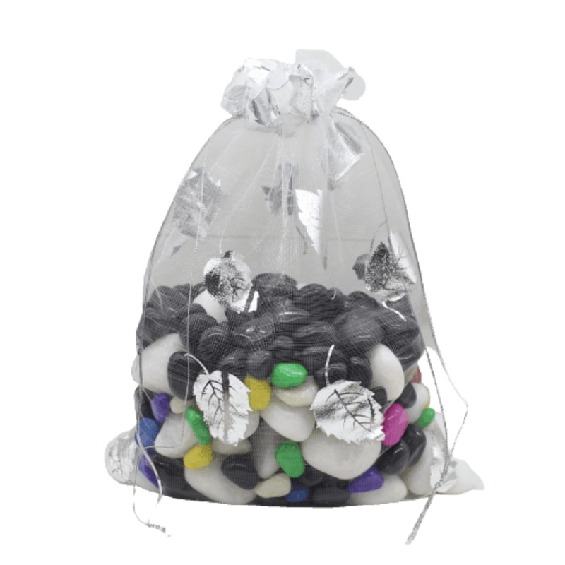 10x14cm | Printed Organza Potli Bags | Pack of 70 | White Colour | Candy Bag