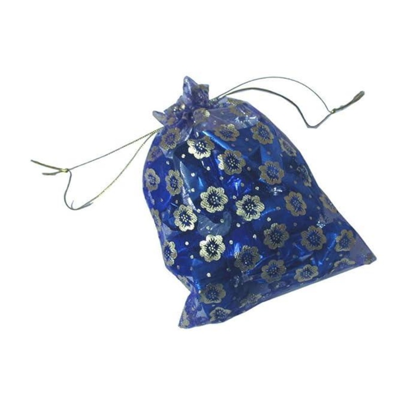 16x20 CM | Printed Organza Potli Bags | Pack of 40 |Royal Blue Colour | Candy Bag