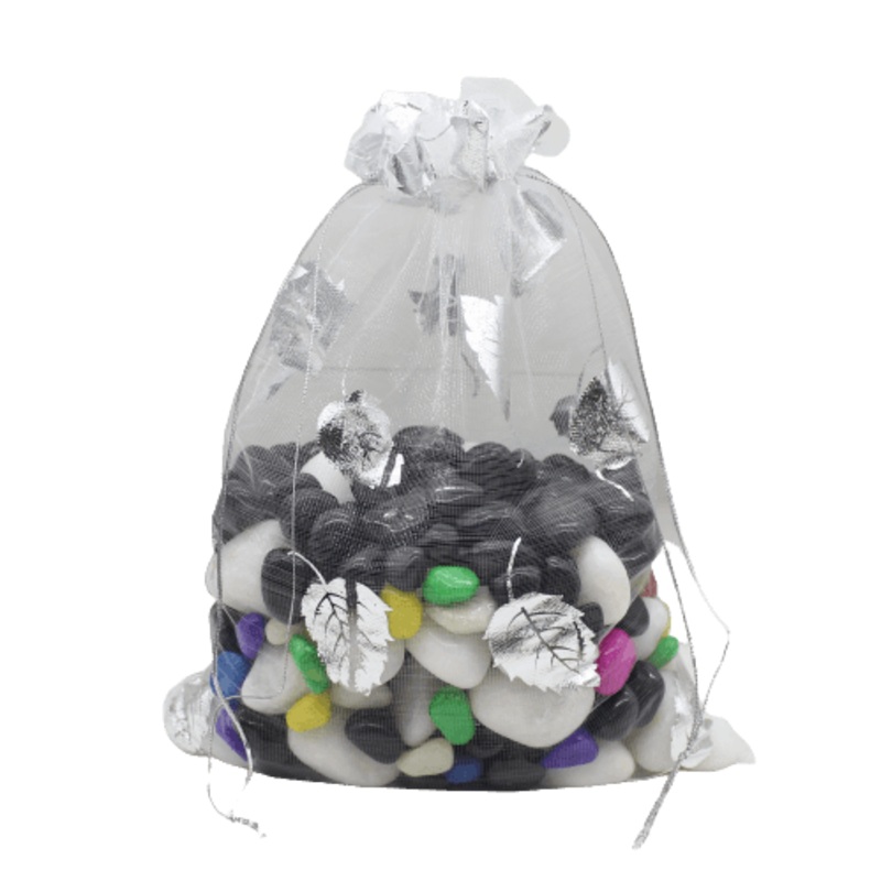 18x24 CM  | Printed Organza Potli Bags | Pack of 40 | White Colour | Candy Bag