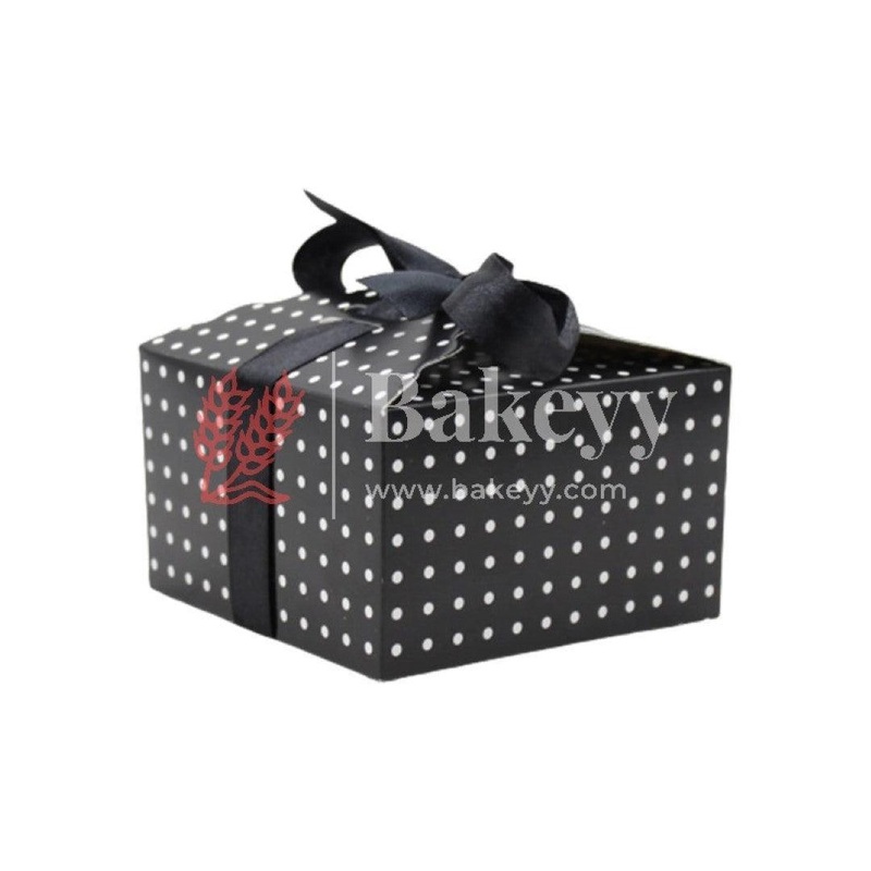 Black with White Small Dotted Small Gift Box, Cute Kraft Paper Gift Boxes with Brown Ribbon, Wedding Favour Boxes, Kraft Brown Gift Box for Party, Wedding, Gifts | Pack Of 10