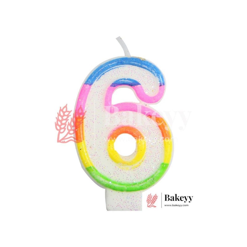 Number 6 Rainbow Candle | 1 pcs | For Birthday, Wedding Party & Cake Decoration
