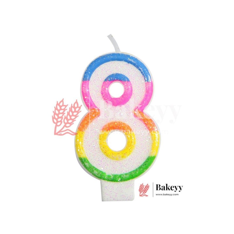 Number 8 Rainbow Candle | 1 pcs | For Birthday, Wedding Party & Cake Decoration