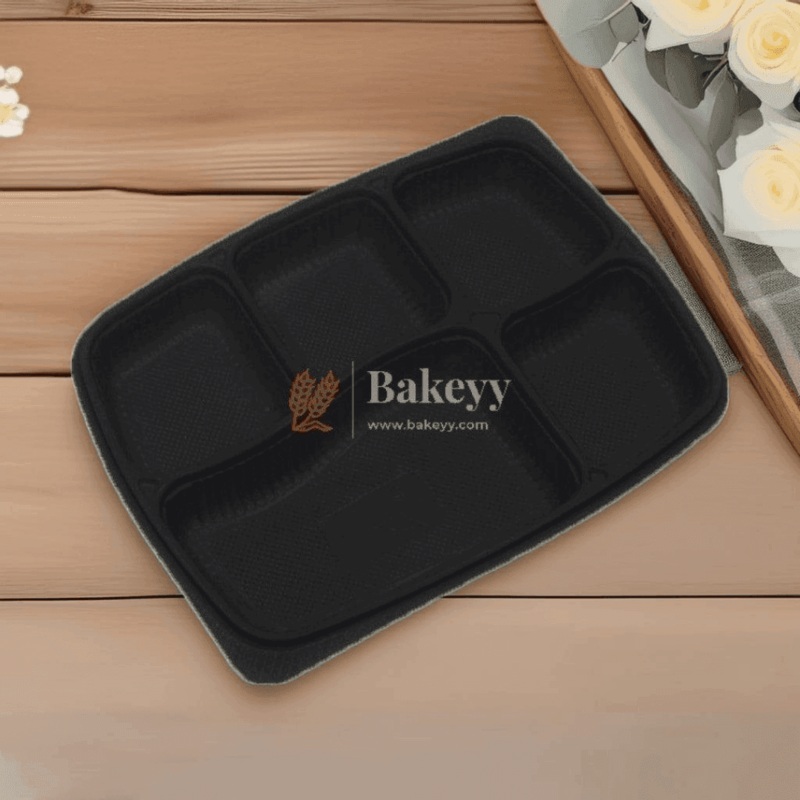 PP Black 5cp Meal Tray With Lid | Pack of 24