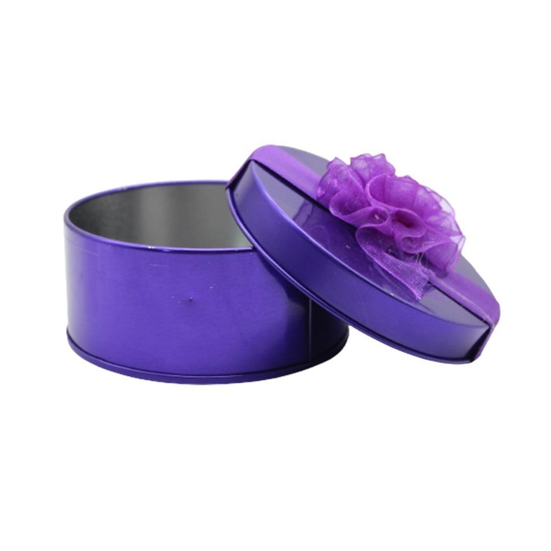 Purple Small Round Empty Decorative Tin Box | Pack of 12|Gift Box | Chocolate Box | Sweet Box | Jewellery Box | Luxury Box
