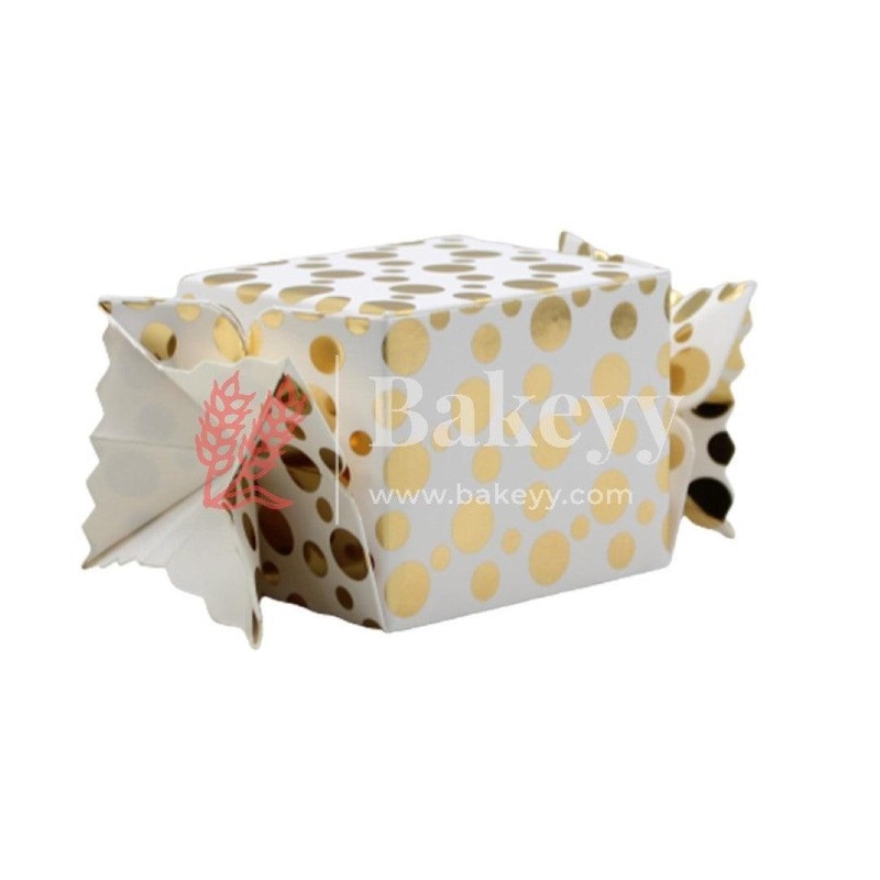 White & Metallic Gold Doted Gift Favour Boxes | pack of 10