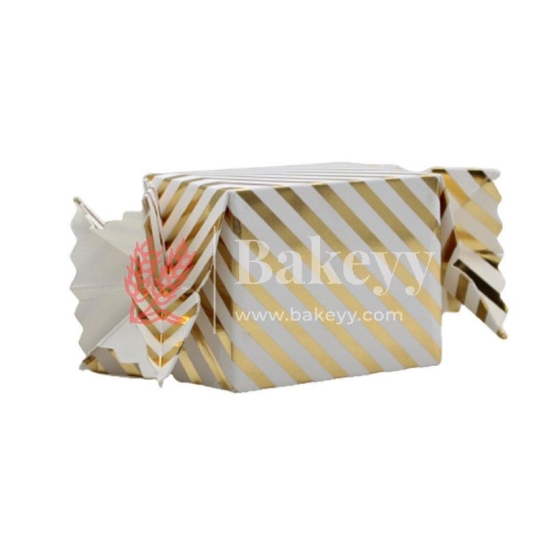 White & Metallic Gold Striped Gift Favour Boxes