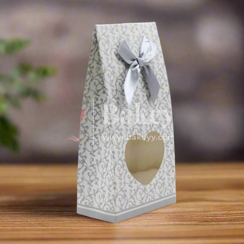 White Printed Box | Beige Large Wedding Candy Boxes Treat Gift Boxes with Ribbon | Pack Of 10