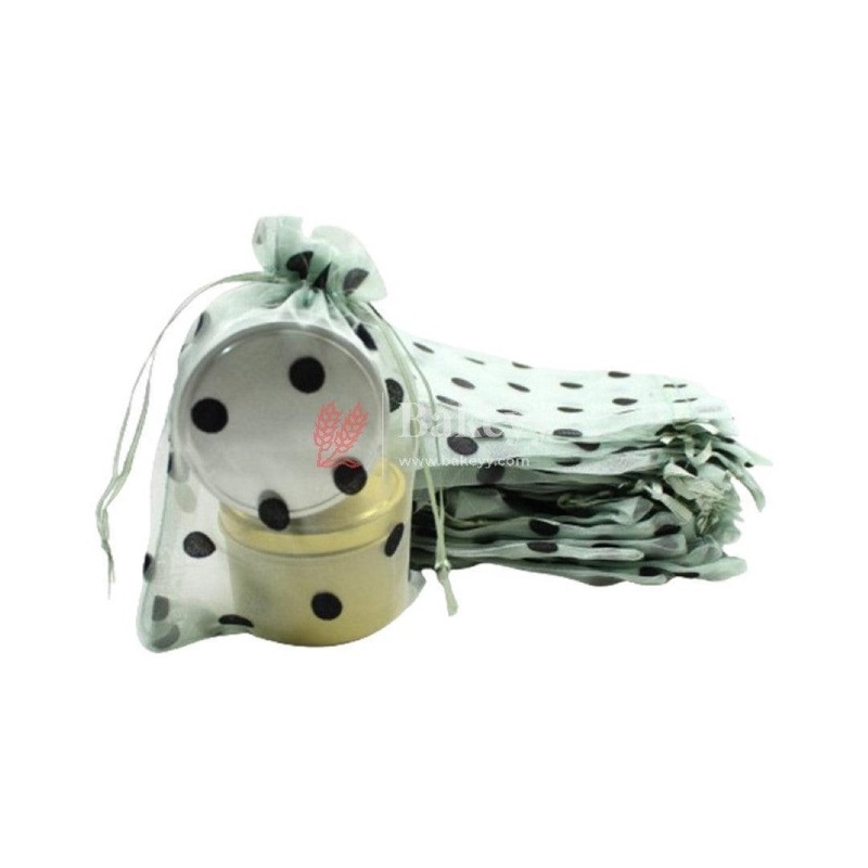 13x18 CM | Polka Dots Organza Potli Bags | Pack of 100 | Light Blue Color | Candy Bag