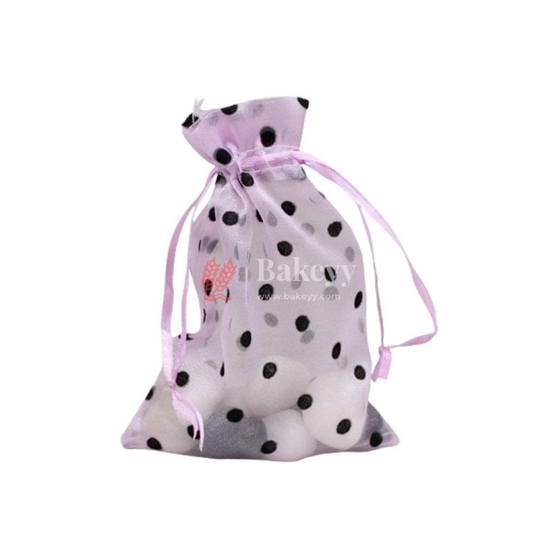 13x18 CM | Polka Dots Organza Potli Bags | Pack of 100 | Light Pink Color | Candy Bag