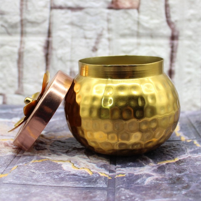 3 Inch| Dry Fruit Jar for Gifting | Designer Jar | Copper tin & Copper lid Hammer Design Jar| 1 Piece