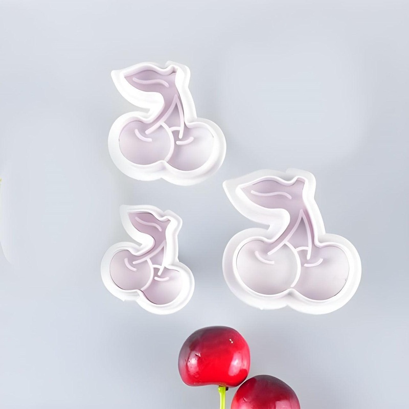 3PCS Cherry Plunger Cookie Cutters Cake Decorating Tools DIY Cookie Molds