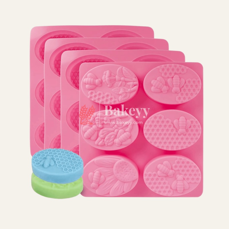 6 Cavity 3D Bee Silicone Moulds Oval
