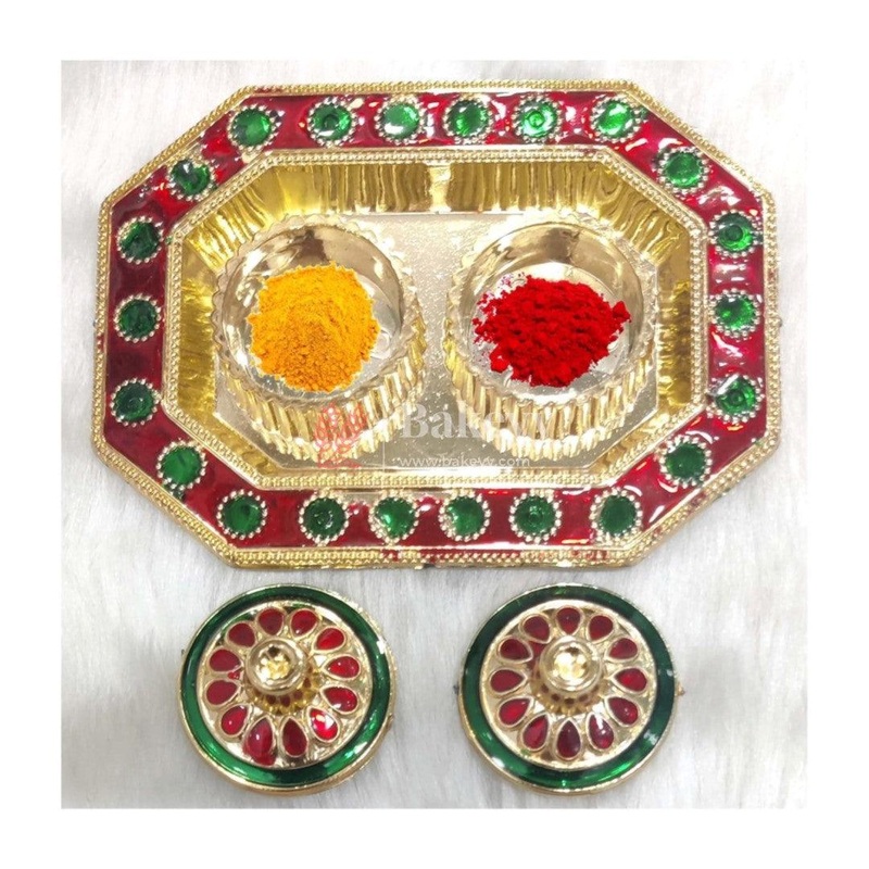 Kumkum Holder Stone DePlasticcorated 2-in-1 Haldi/Kumkum Holder- 2