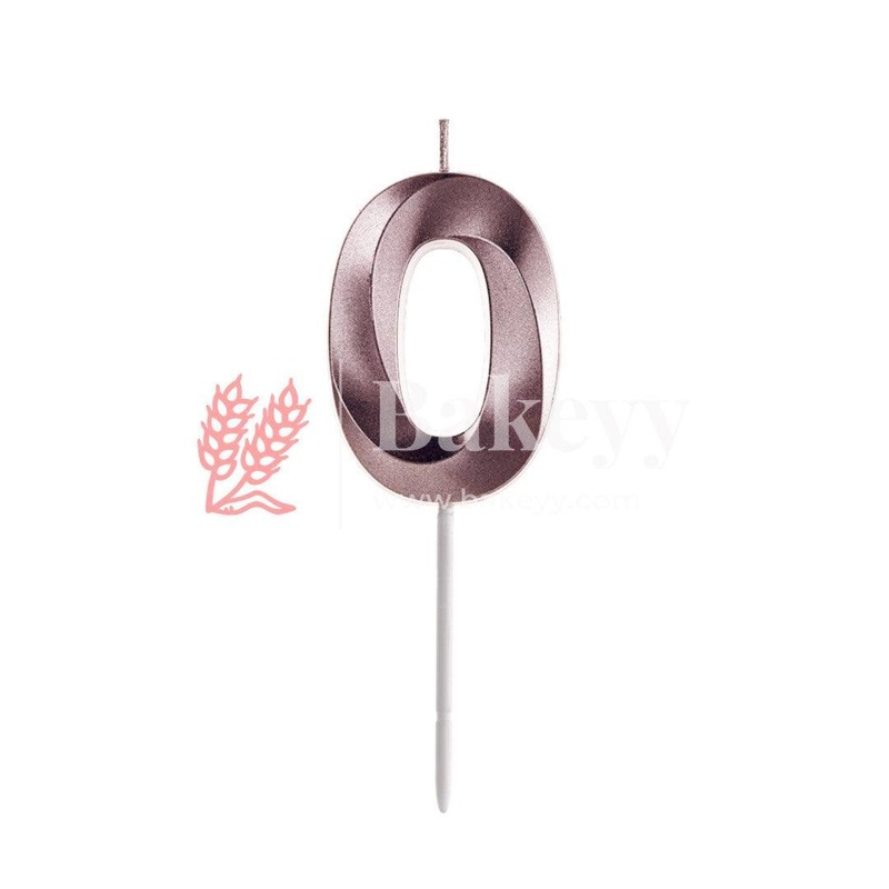 Number 0 Rose Gold 3D Candle | 1 pcs | For Birthday, Wedding Party & Cake Decoration