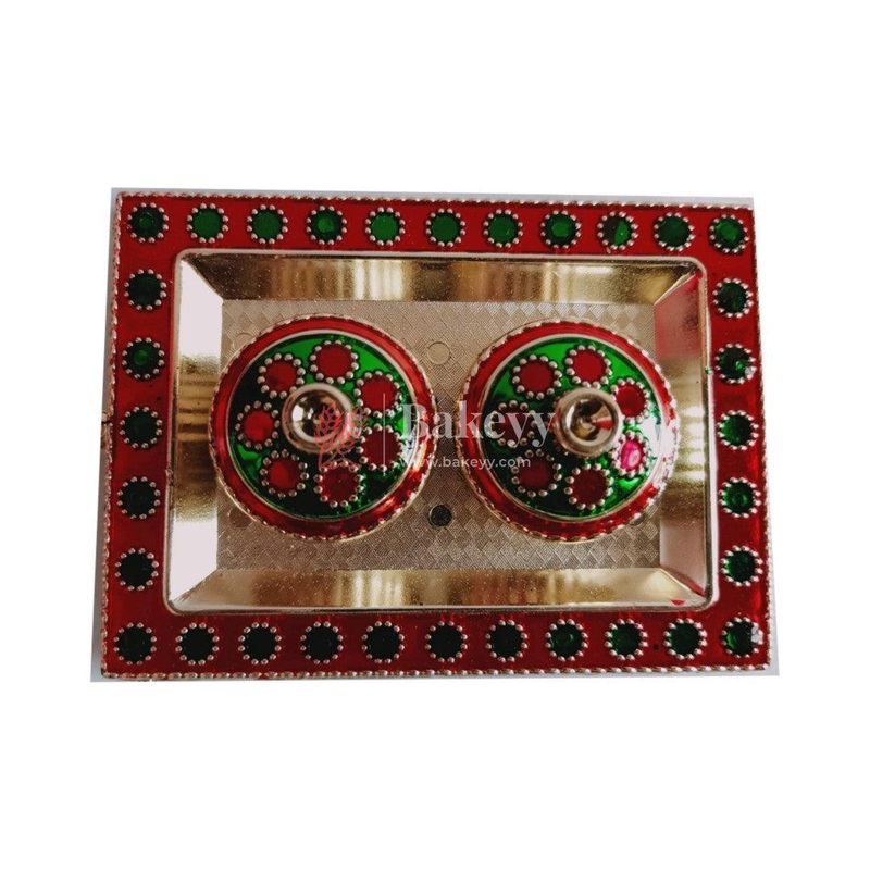 Plastic Kumkum Holder Stone Decorated 2-in-1 Haldi/Kumkum Holder- 2