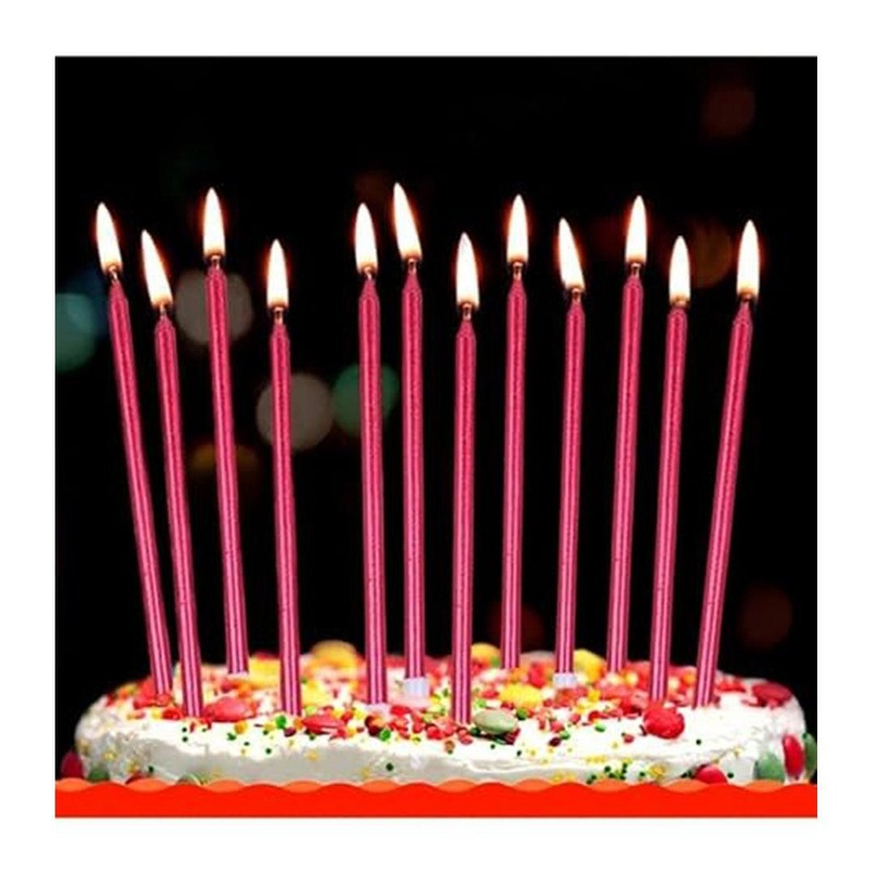 Red Metallic Candle Pack of 6 pcs for Cake | Birthday | Anniversary | Thin Candles Birthday Cake Candles Long