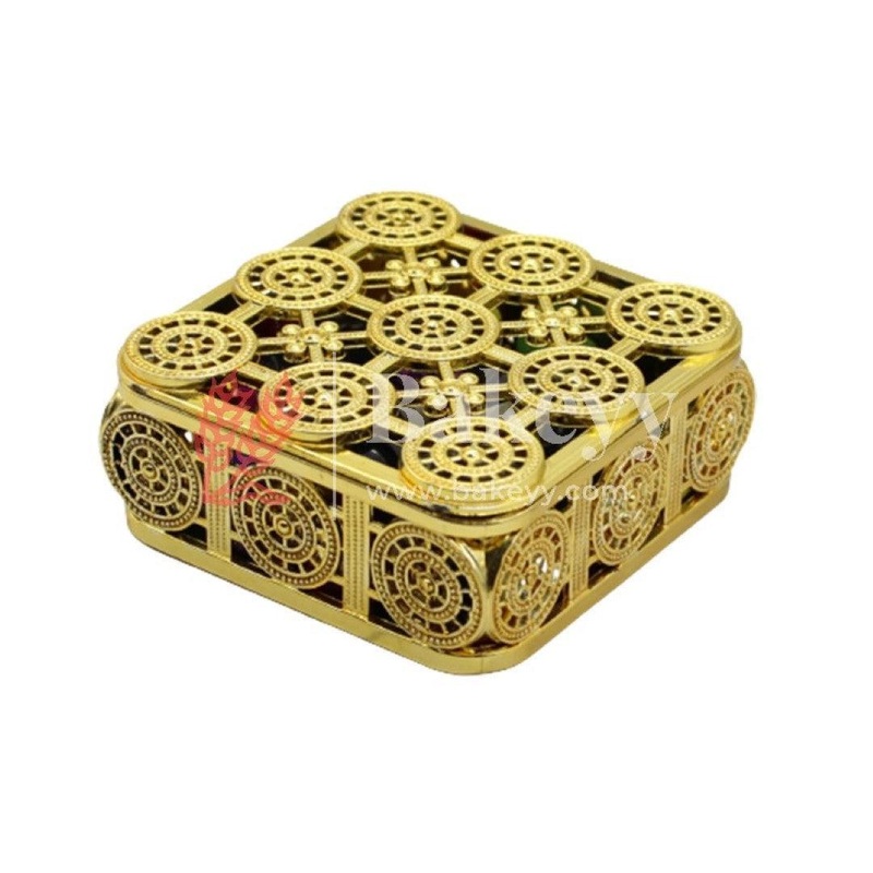 Square Designer Net Potli Fibre Decorative Basket | Gold Colour