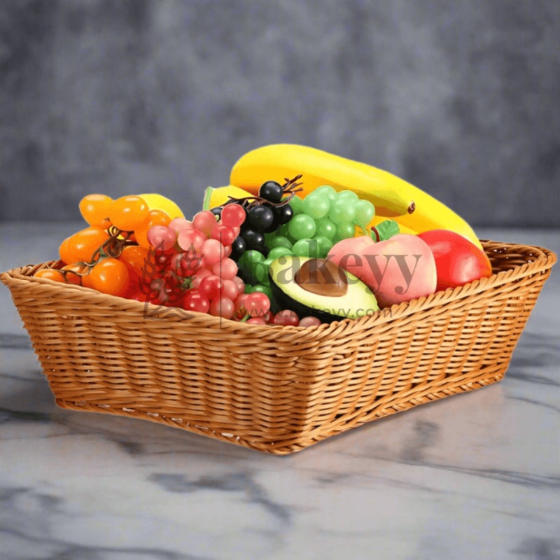 Square Poly Wicker Woven Bread Basket, Imitation Rattan Fruit Basket Stackable Square Serving Basket for Fruit, Bread, Vegetable, Towel, Home, Restaurant, Outdoor Use