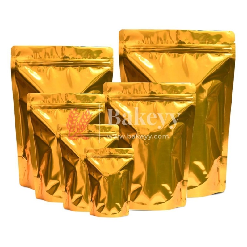 1 Kg | 17x26CM | Zip Lock Pouch | Gold Pouch Without Window | Standing Pouch | 110 GSM | Pack of 100