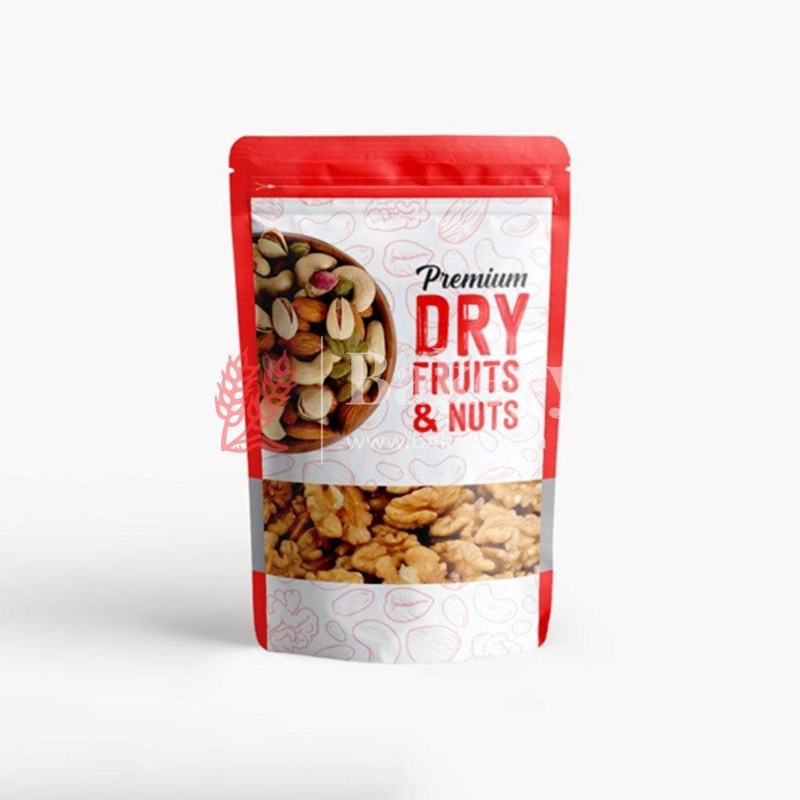 1 Kg | 17x26CM | Zip Lock Pouch | Red Printed Pouch With Window | Standing Pouch | 110 GSM | Pack of 100