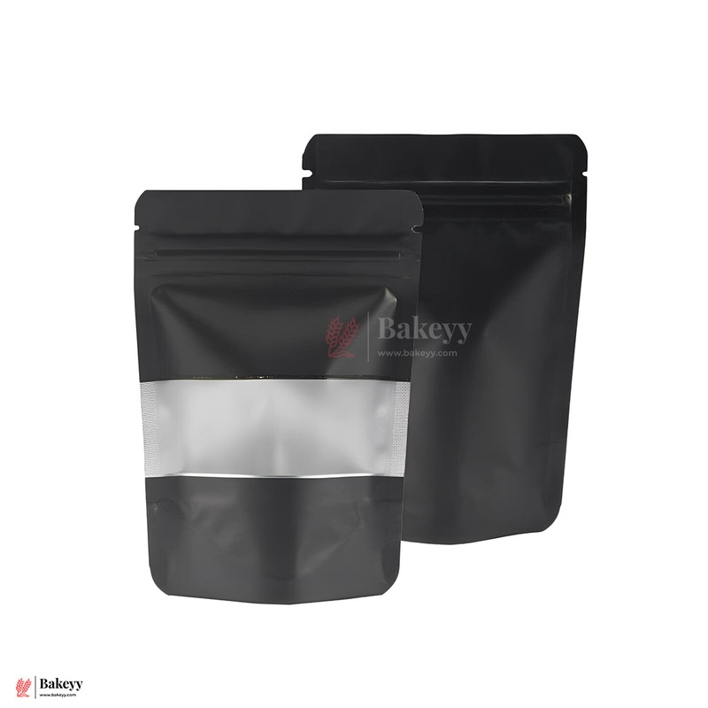1 kg | Zip Lock Pouch | Black Colour With Window | 17x26 CM | Standing Pouch | 110 GSM | Pack of 100