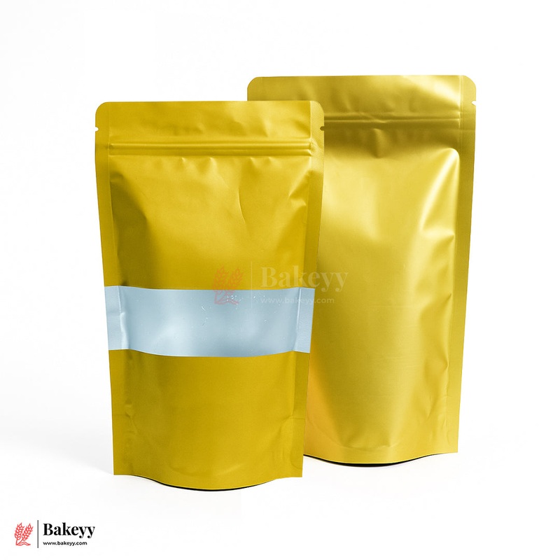 1 kg | Zip Lock Pouch | Gold Colour With Window | 17x26 CM | Standing Pouch | 110 GSM | Pack of 100