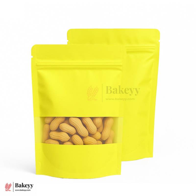 1 kg | Zip Lock Pouch | Lime Yellow Colour With Window | 17x26 CM | Standing Pouch | 110 GSM | Pack of 100