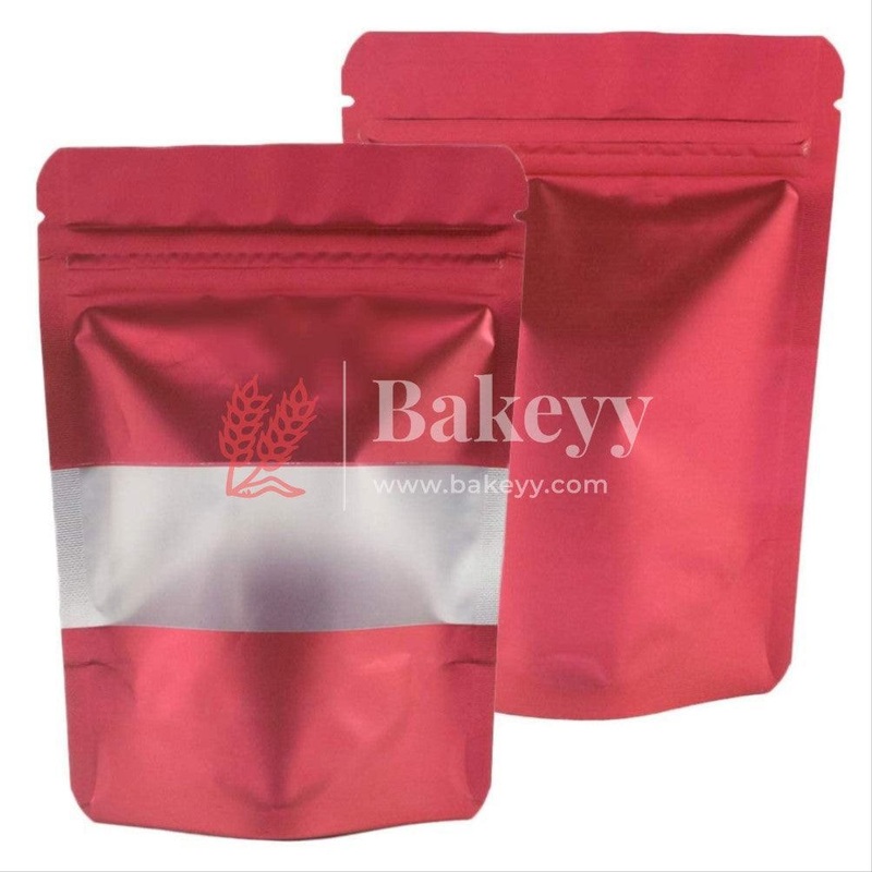1 kg | Zip Lock Pouch | Red Colour With Window | 17x26 CM | Standing Pouch | 110 GSM | Pack of 100