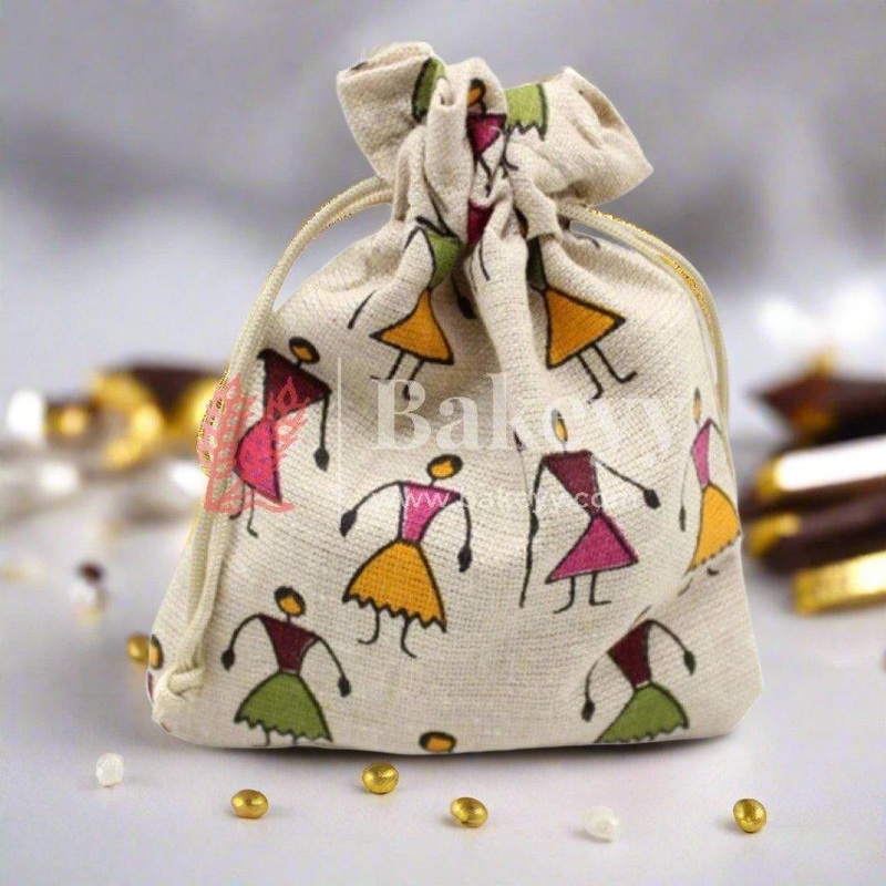 10x14 CM | Orginal Printed | Printed Potli Jute Bag | Gift Return Gifts Bags |  Drawstring Bags | Pack Of 10