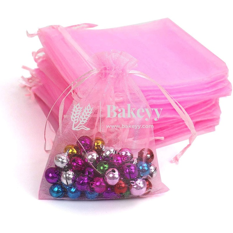 16x20 CM | Organza Potli Bags | Pink Colour |  Candy Bag | Pack of 50