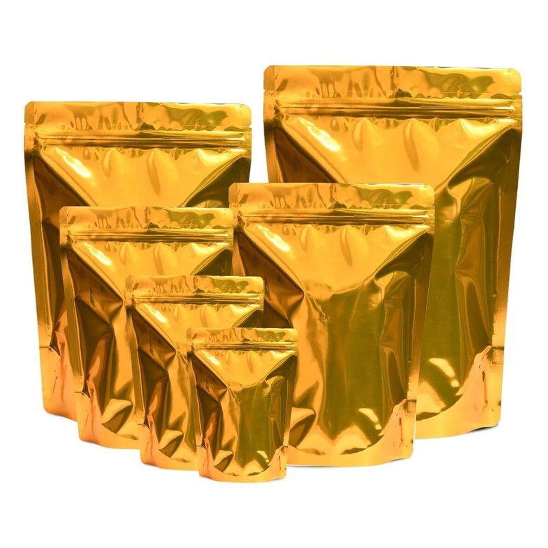 250 gm | 13x22 CM | Zip Lock Pouch | Gold Pouch Without Window | Standing Pouch | 110 GSM | Pack of 100