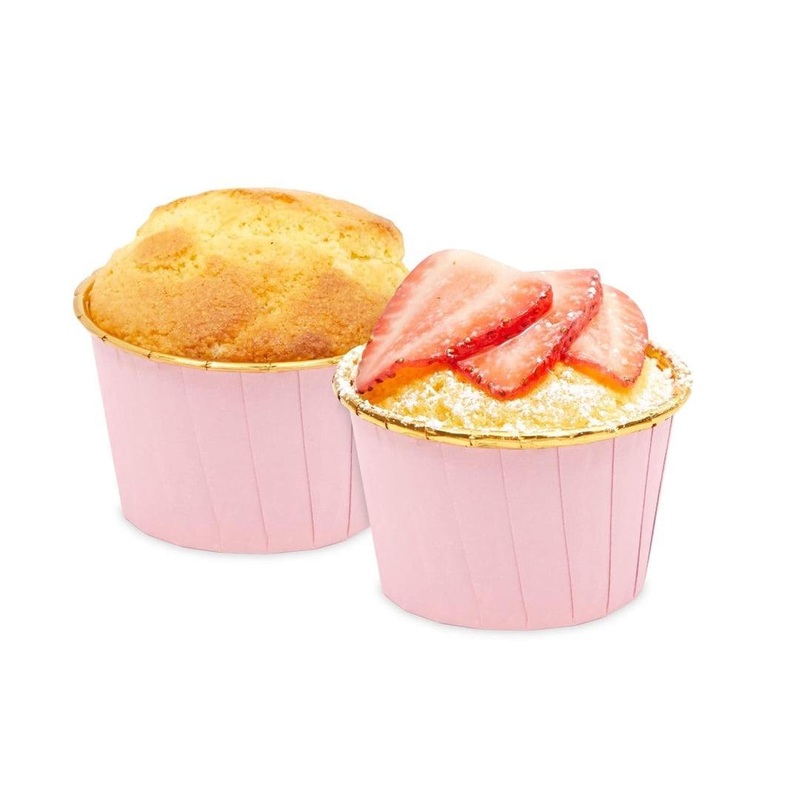 5039 | Plain Gold With Pink  Muffin Cup | Curl Edge | Cupcake Liner | pack Of 50