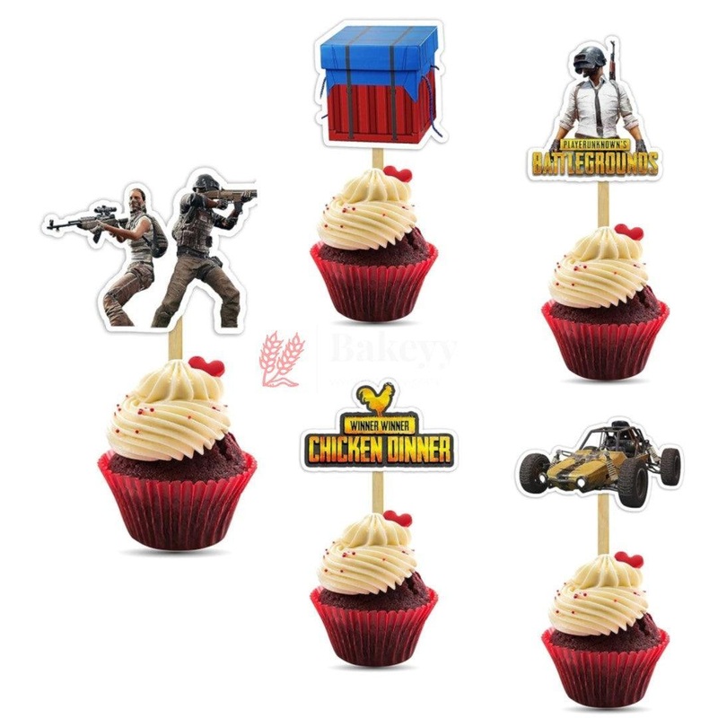 6pcs PUBG theme Birthday Cake Topper| Cupcake Toppers| Bday Decorations Items