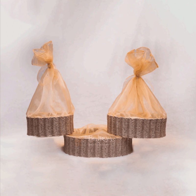 Beige Round Gift Basket | Natural Textured Hamper with Satin Lining