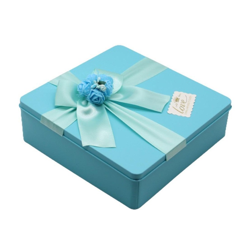 Blue Square Empty Decorative Tin Box | Gift Box | Chocolate Box | Sweet Box | Jewellery Box | Luxury Box | Pack of 2