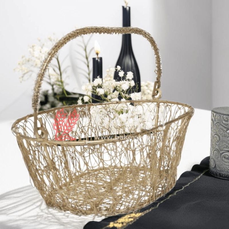 Decorative Gold Metal Hamper Basket For Gifting Oval